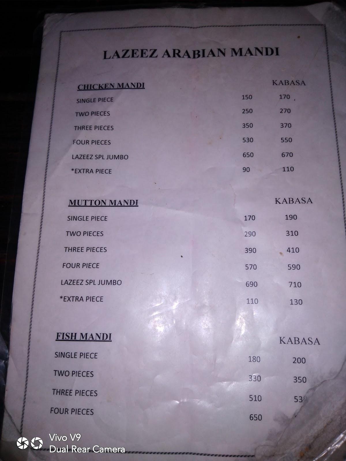 Menu at Lazeez Arabian Mandi & Shawarma, Hyderabad