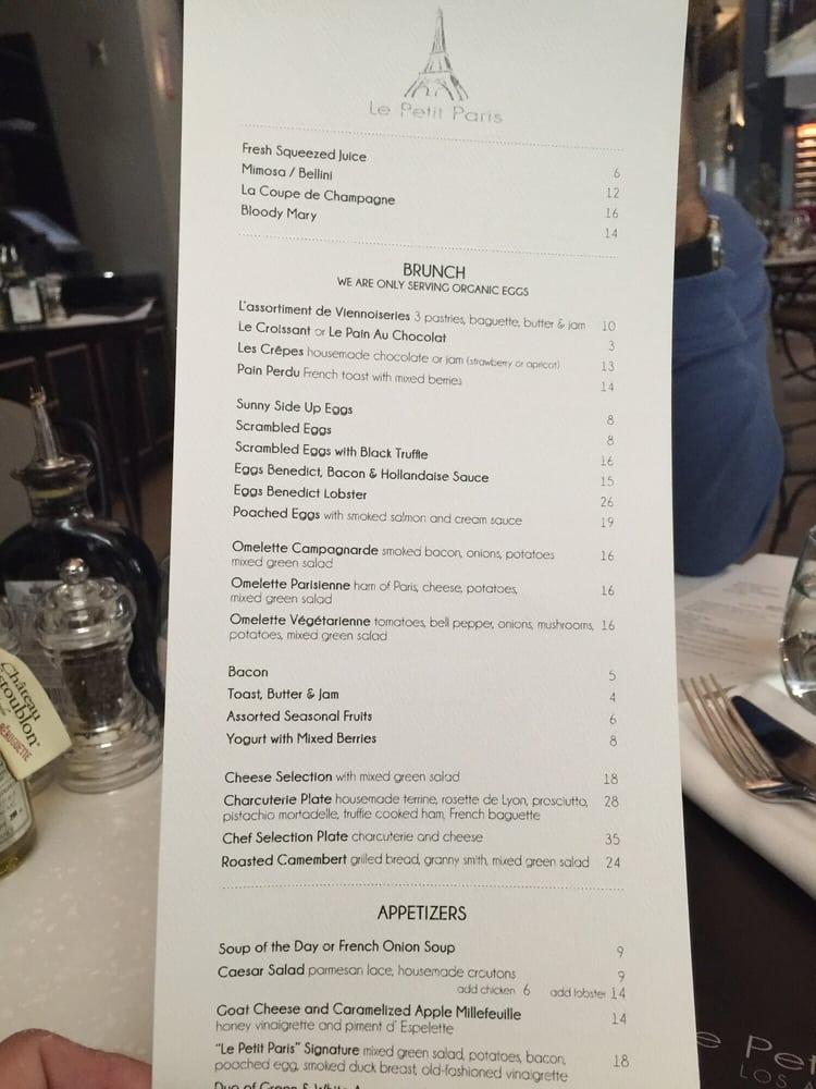 Menu at Le Petit Paris pub & bar, Los Angeles