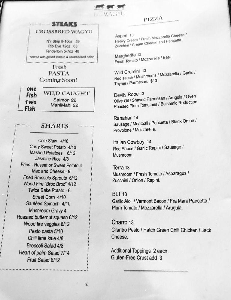 Menu at the blue WAGYU steakhouse, Ocala