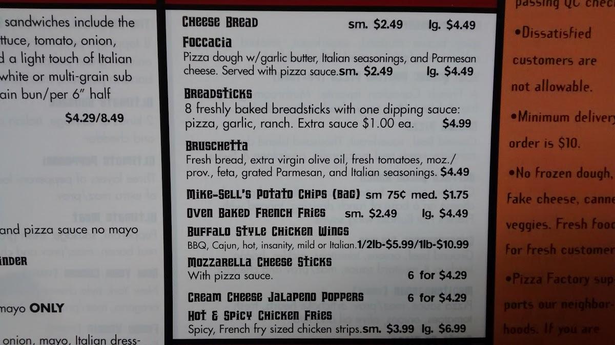 Menu at Pizza Factory Dayton's Original pizzeria, Dayton