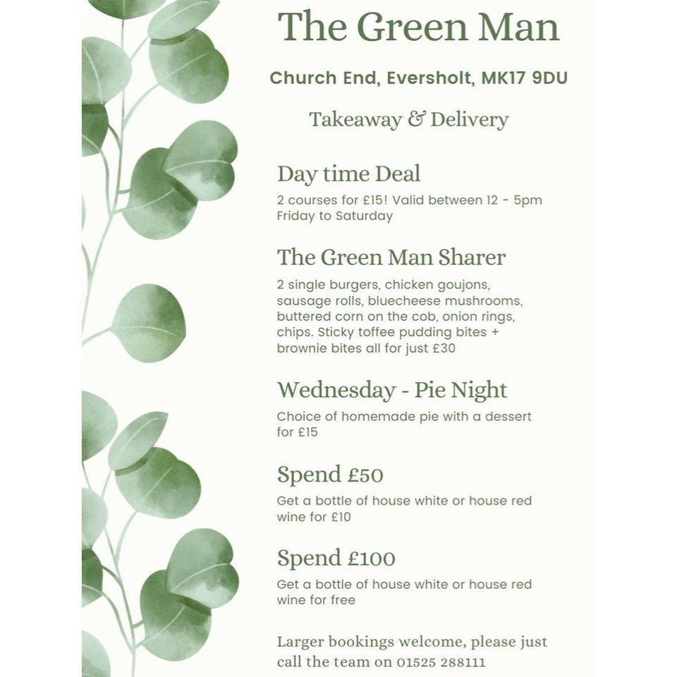 Menu at The Green Man pub & bar, Eversholt, Church End