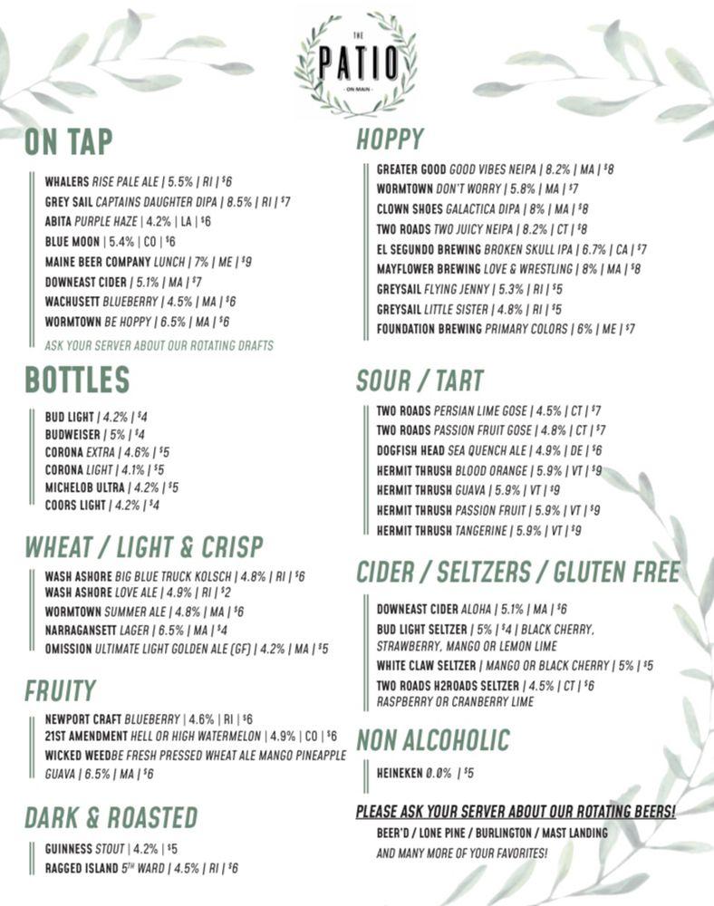 Menu at The Patio on Main East Greenwich pub & bar, East Greenwich