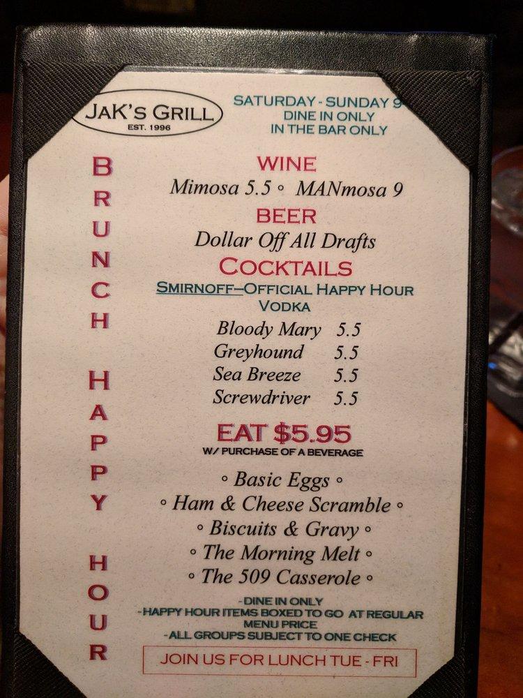 Menu at Jak's Grill steakhouse, Seattle, California Ave SW