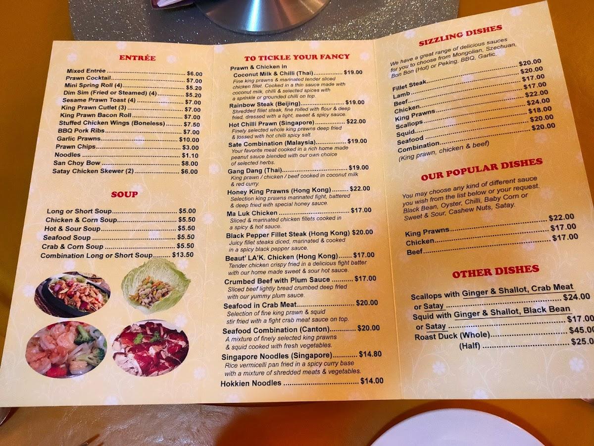 Menu at Pearl Light Palace restaurant, Singleton