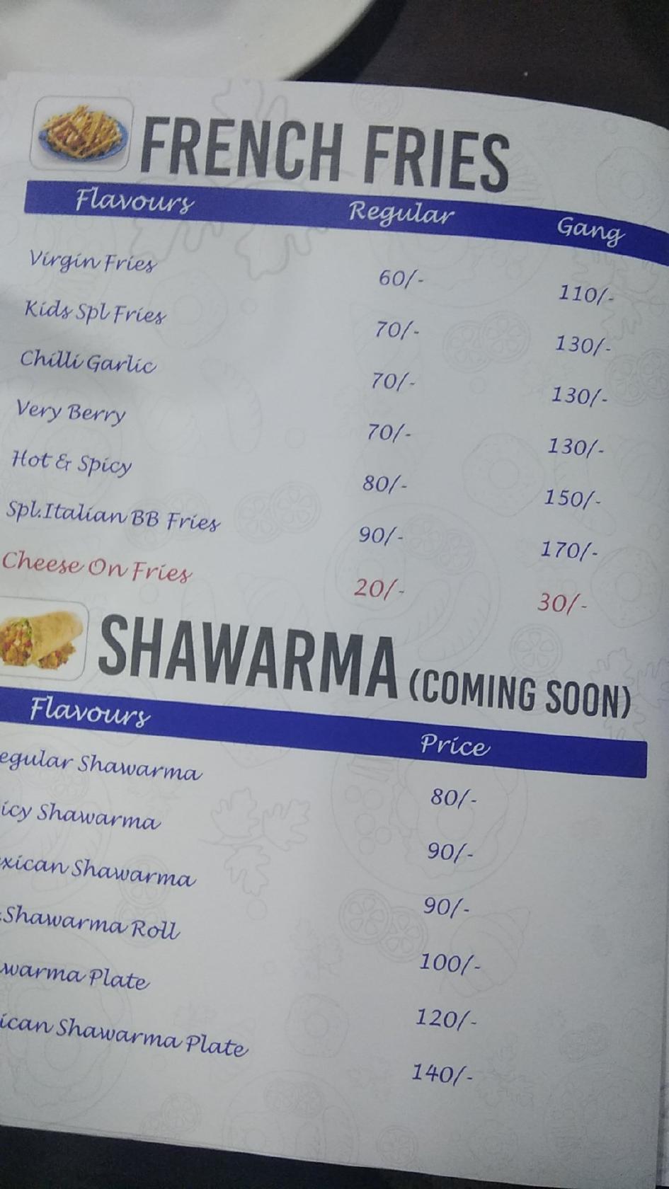 Menu at Blue Berry Restaurant, Chennai, AM Towers