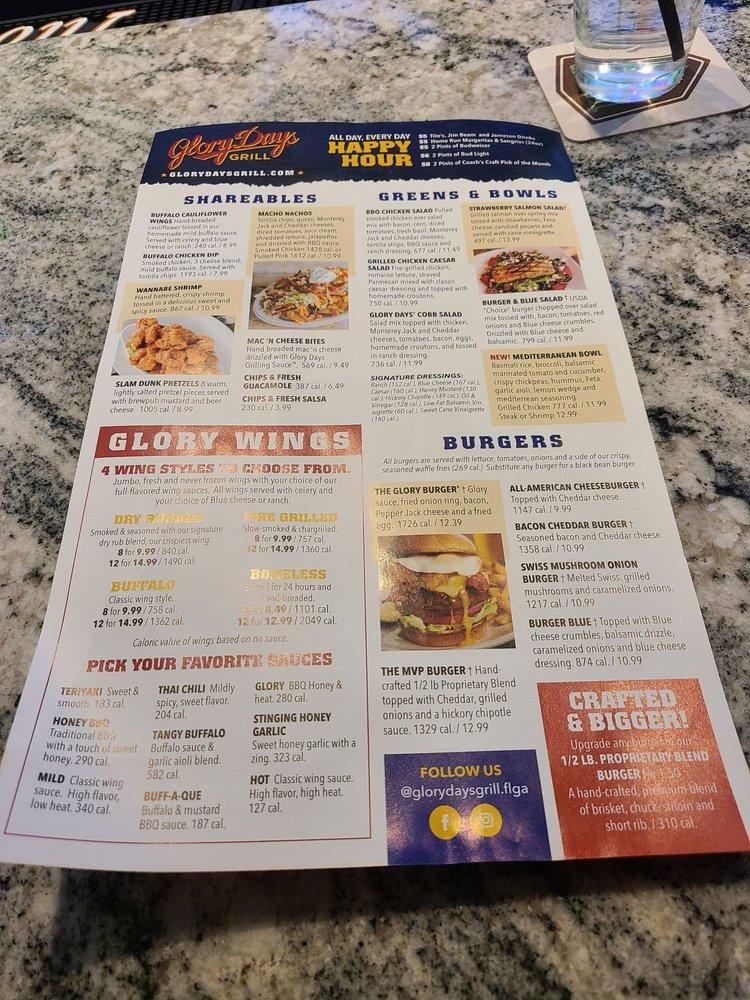 Menu at Glory Days Grill pub & bar, Macon