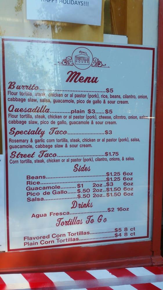 Carta del restaurante Ojai Tortilla House, Ojai