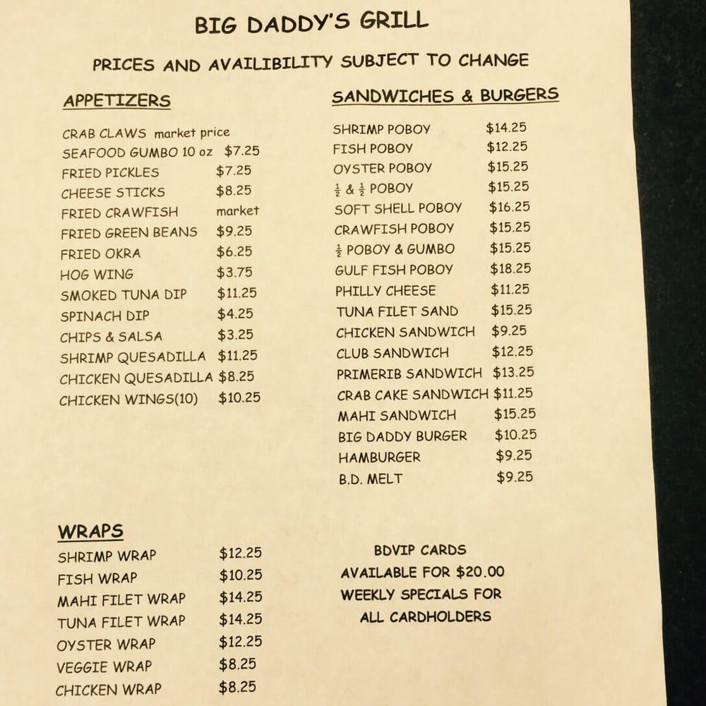 Menu at Big Daddy's Grill, LLC. restaurant, Fairhope