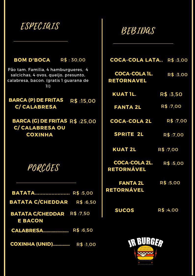 JR BURGER cardápio