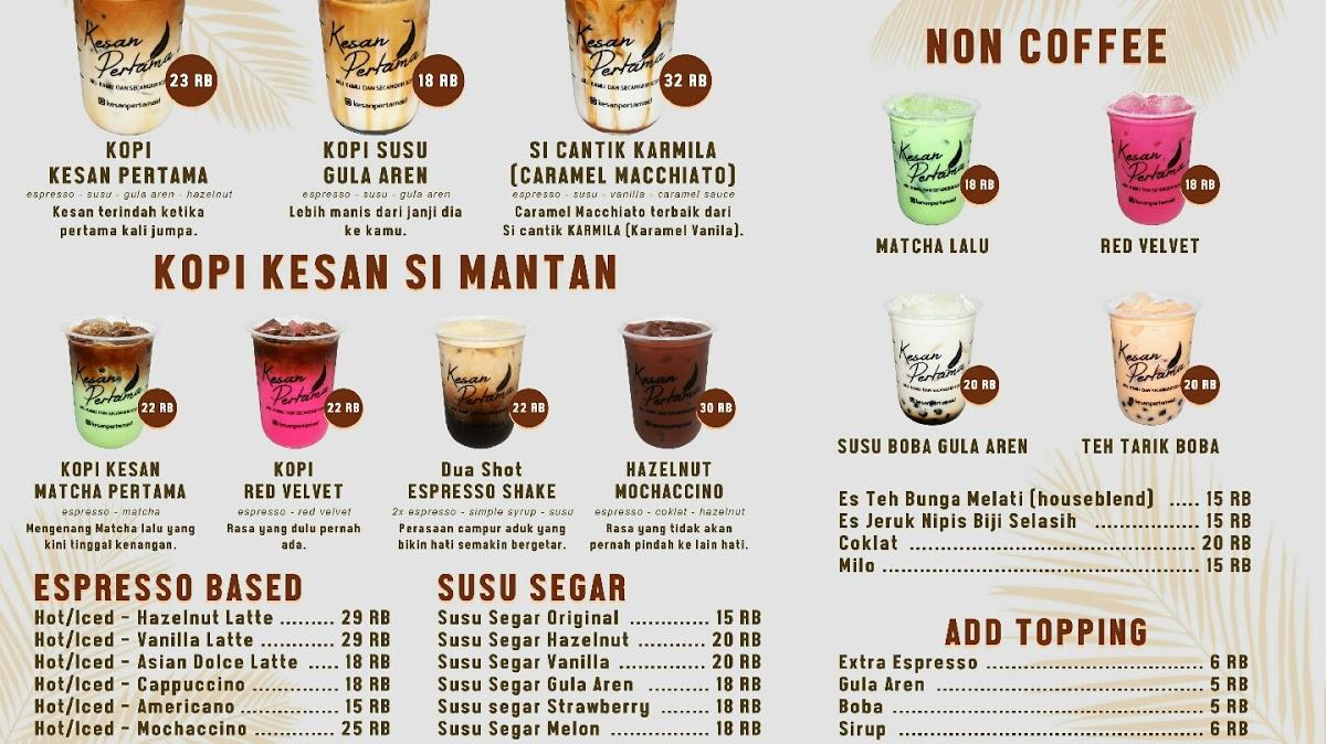 Menu at Kopi KESAN PERTAMA - OCD Beach Cafe Pantai Lasiana, Kupang