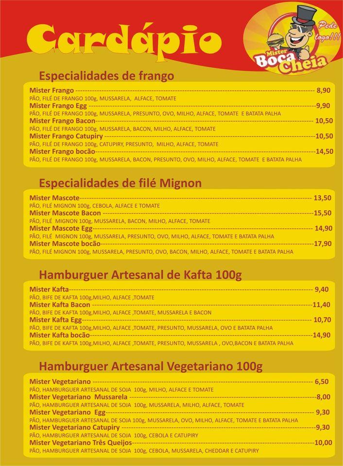 Mister Boca Cheia cardápio