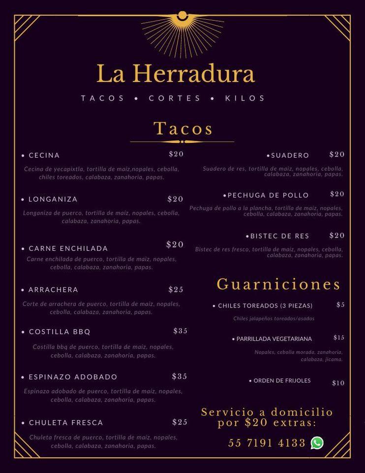 Carta del restaurante Tacos "La herradura", Ciudad del México