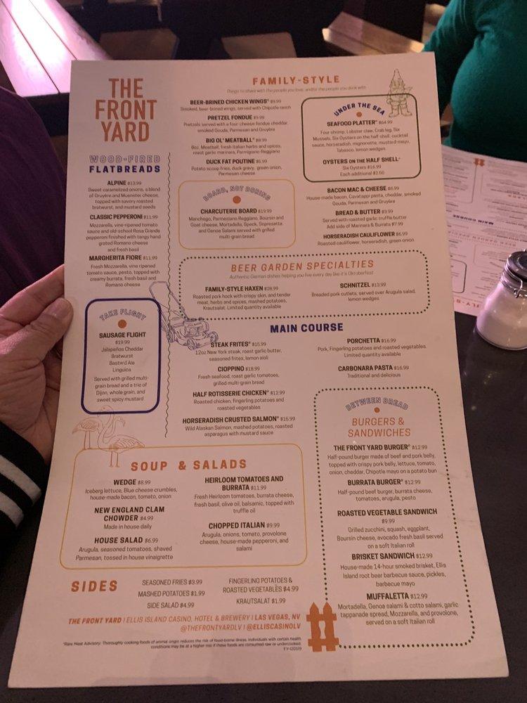 Carta del pub y bar The Front Yard, Las Vegas