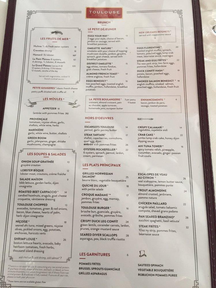 Menu at Toulouse restaurant, Houston, Westheimer Rd Ste E 100