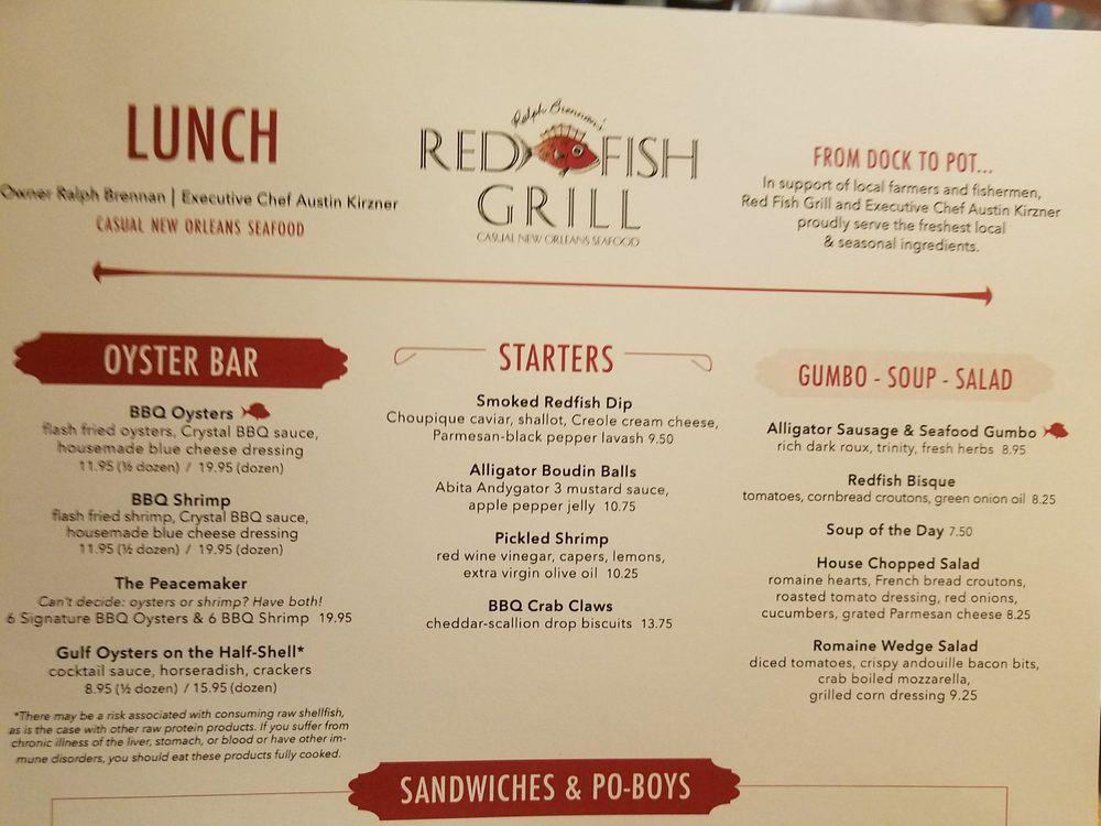 Menu at Red Fish Grill restaurant, New Orleans