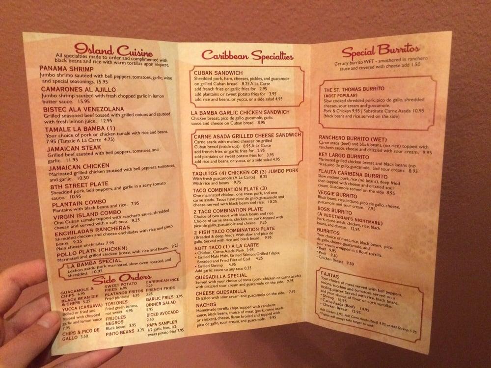 Menu at La Bamba Restaurant, Burbank