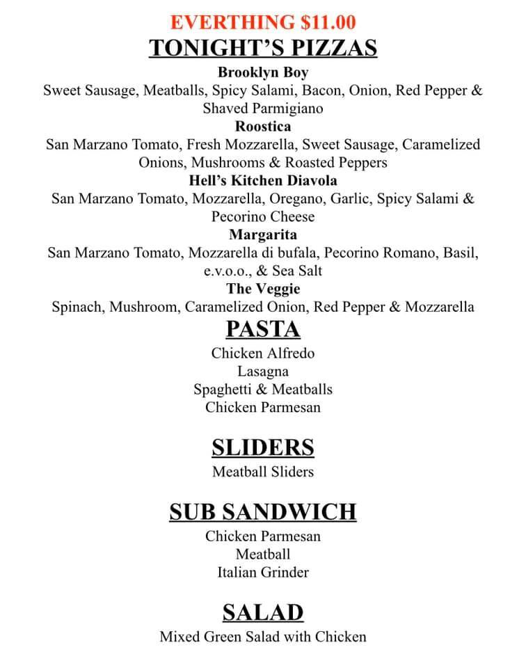 Menu at Roostica pizzeria, Stock Island