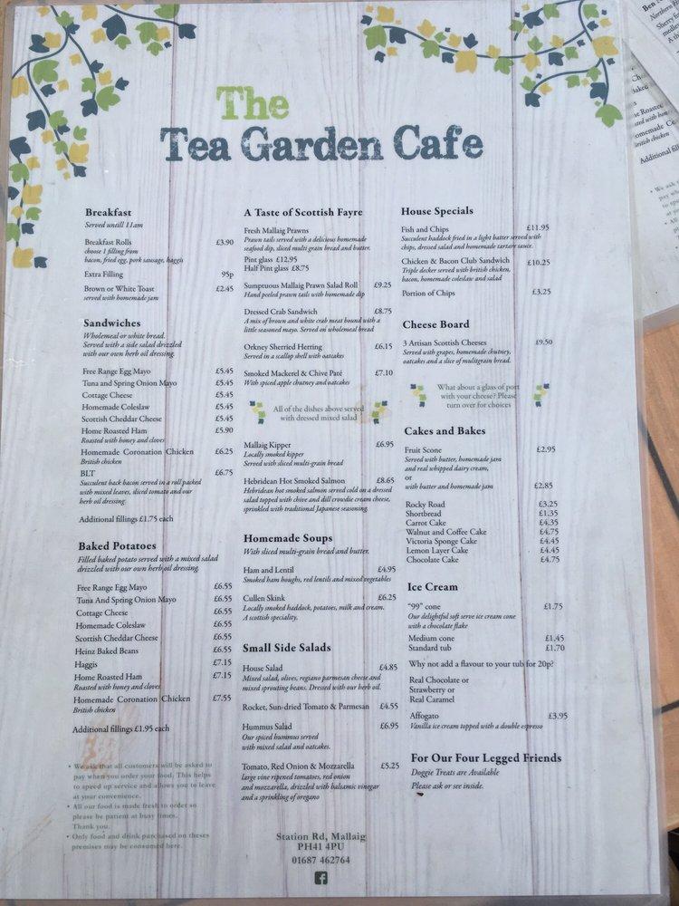 Menu at The Tea Garden cafe, Mallaig