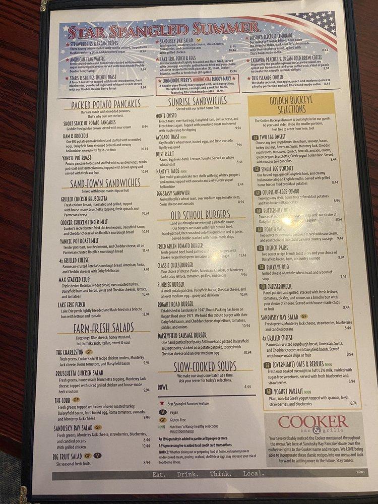 Menu at Sandusky Bay Pancake House restaurant, Sandusky