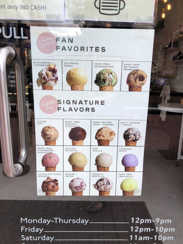 Menu at Gelato Boy desserts, Boulder, 1433 Pearl St