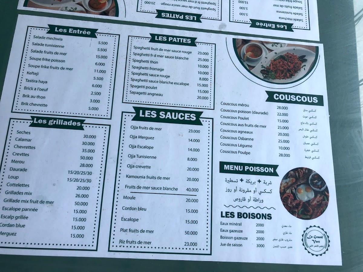 Speisekarte von Le Grand Vert restaurant, La Goulette