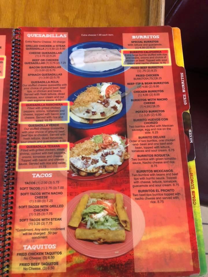 Menu At Los Potreros Mexican Restaurant, Laurens