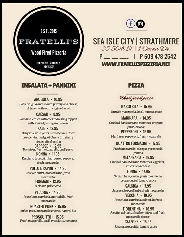 Menu at Fratelli's WoodFired Pizzeria Sea Isle City, Sea Isle City