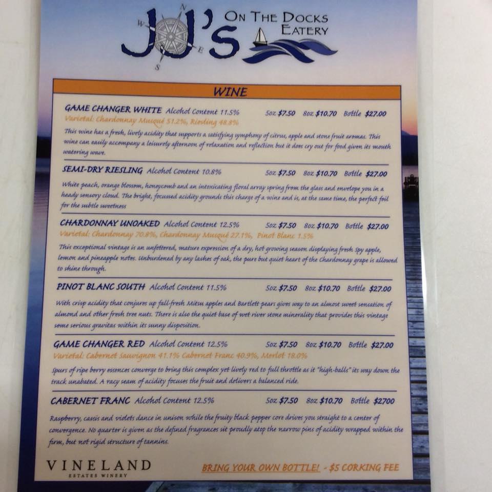 Menu at JJ's on the Docks Eatery Grimsby restaurant, Grimsby