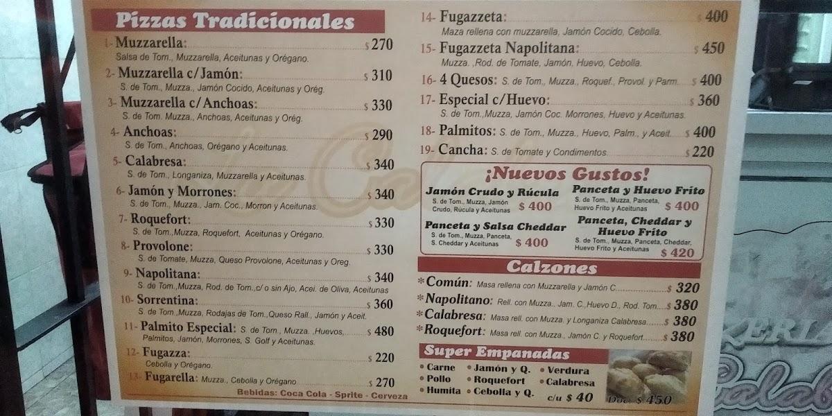 Menu at Pizzería La Calabria, Monte Chingolo