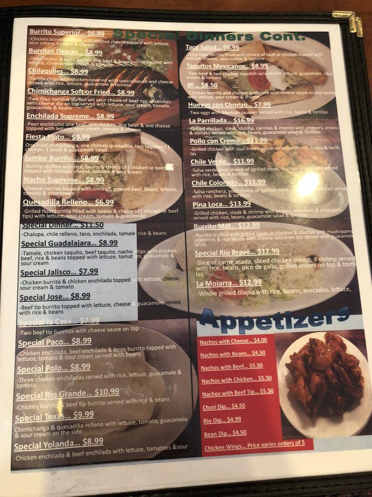 Menu at Rio Grande restaurant, La Vale, National Hwy