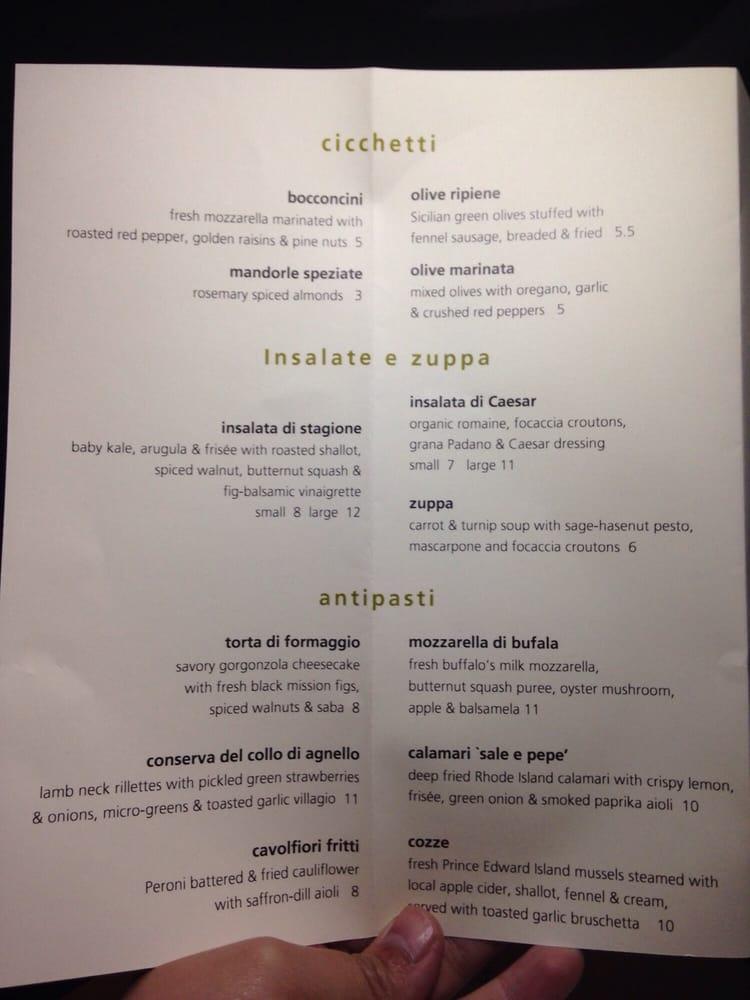 Menu at Broders' Pasta Bar, Minneapolis