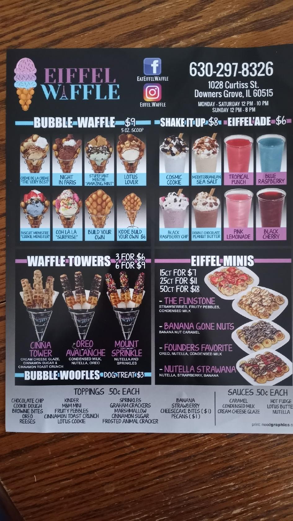 Menu at EIFFEL WAFFLE Downers Grove desserts, Downers Grove