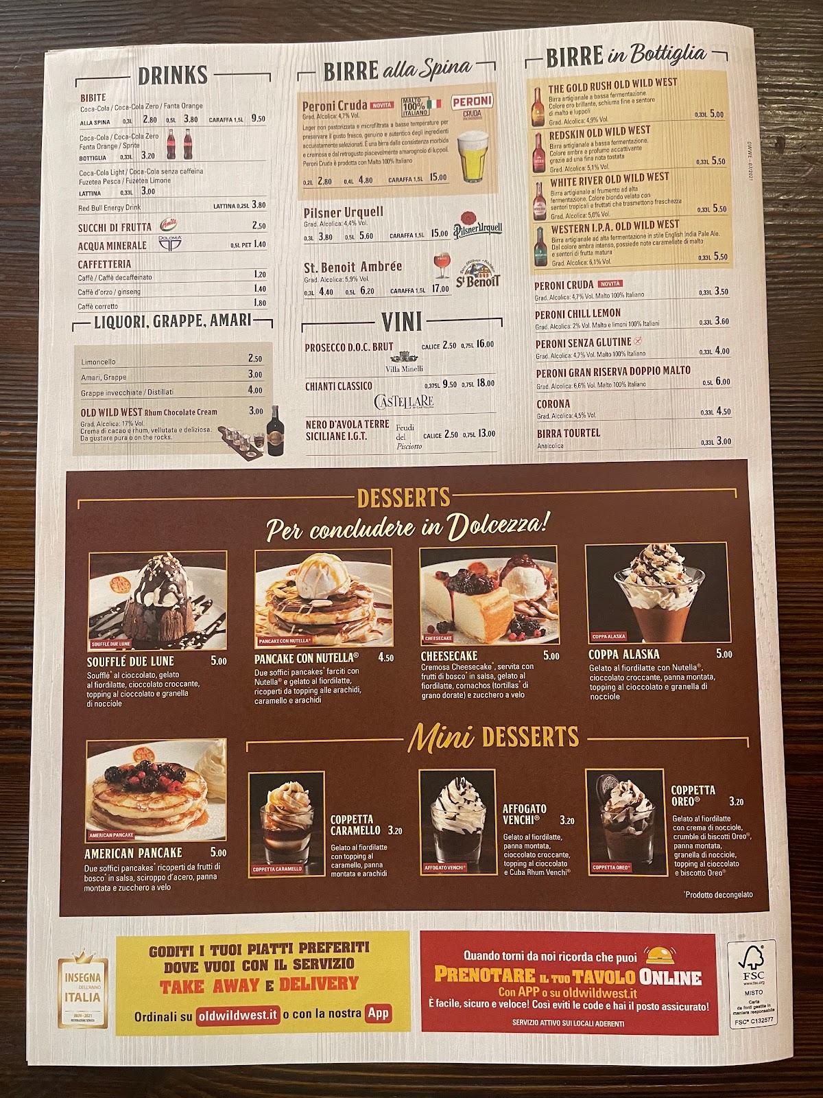old wild west menu pdf