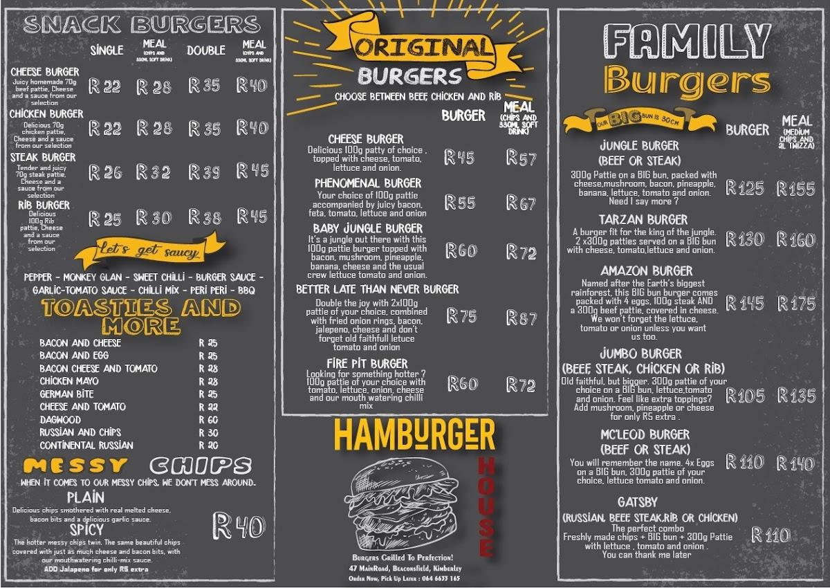 Menu at Hamburger House restaurant, Kimberley