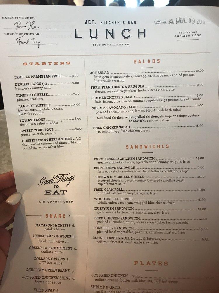 Menu at JCT. Kitchen & Bar, Atlanta