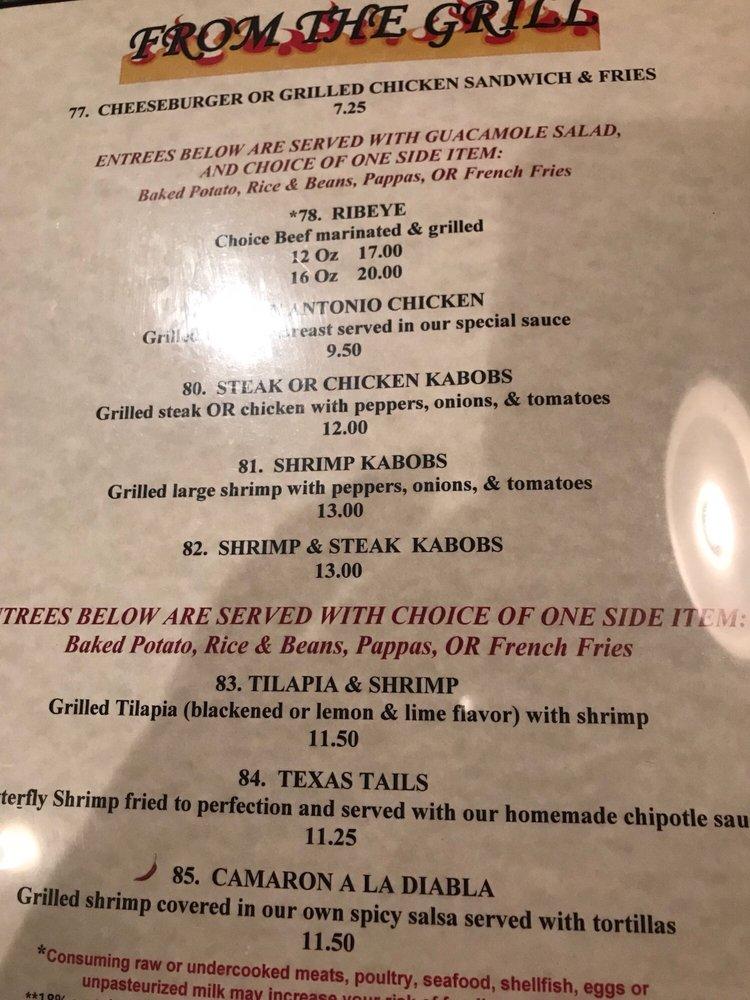 Menu at San Antonio Grill restaurant, Helena