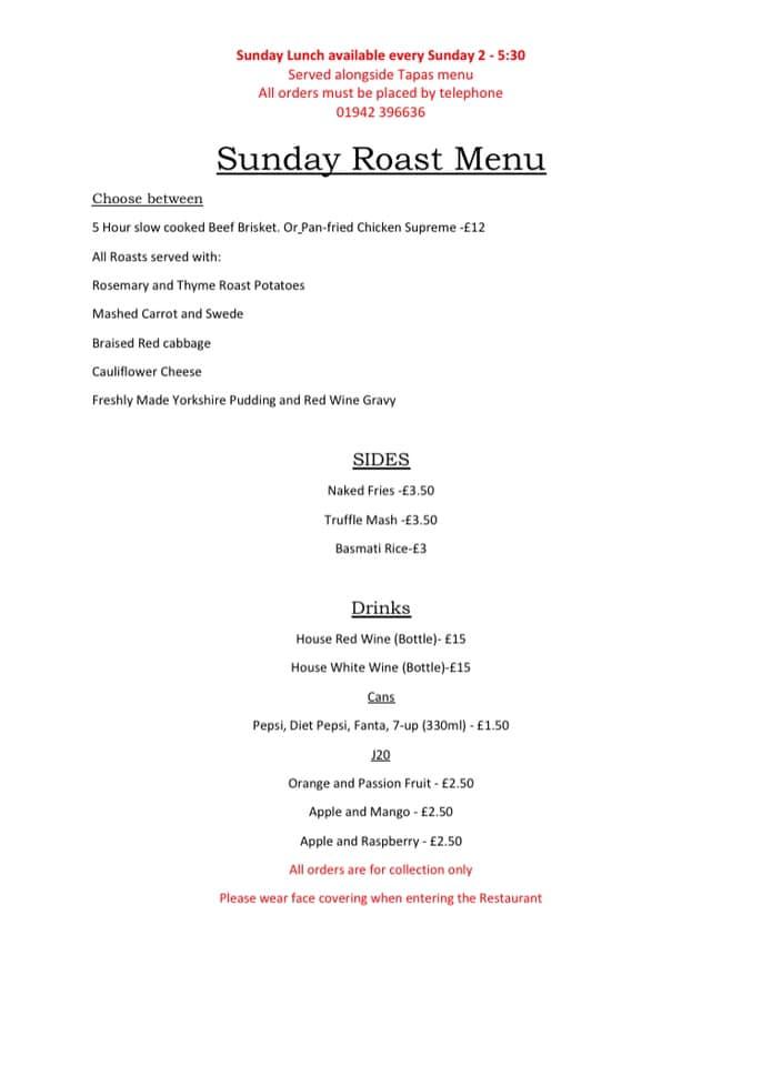 Menu at The Black Pepper restaurant, Wigan