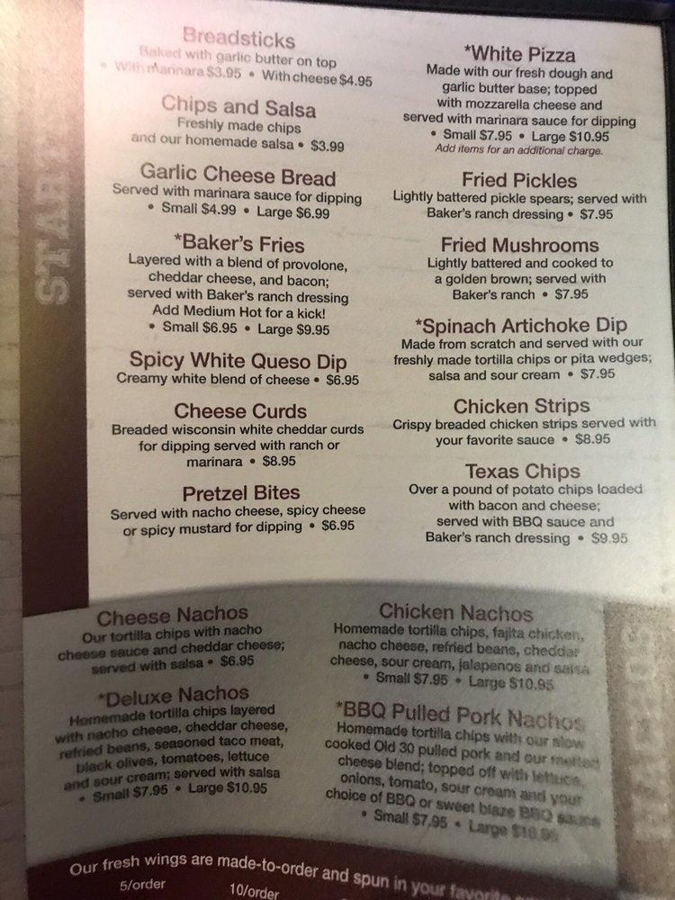 Menu at Baker's Pizza Sports Shack pub & bar, Bucyrus