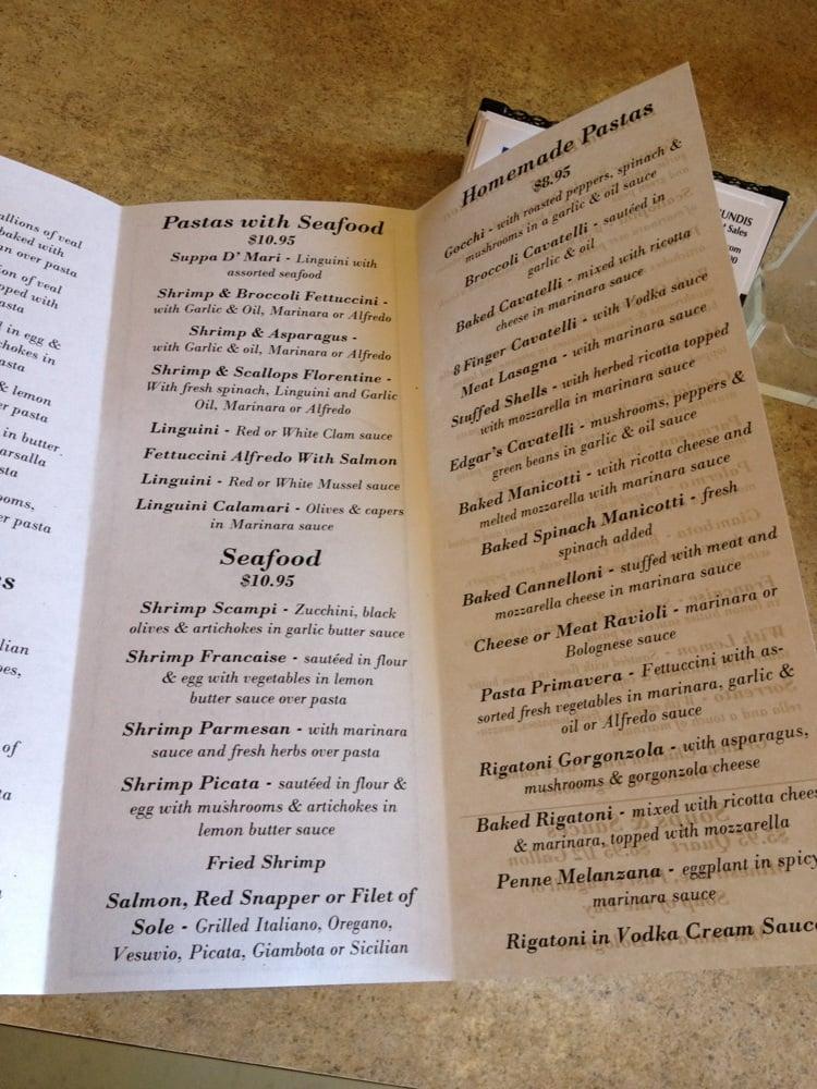 Menu at Edgar's Italian Restaurant, Madera