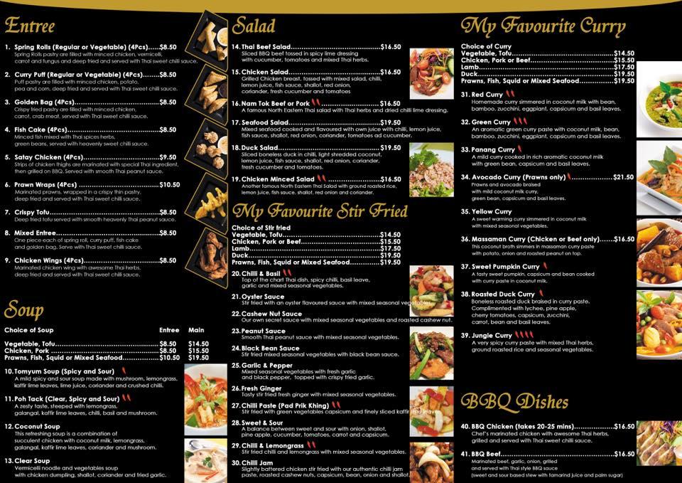 Menu at My Favourite Thai restaurant, Townsville