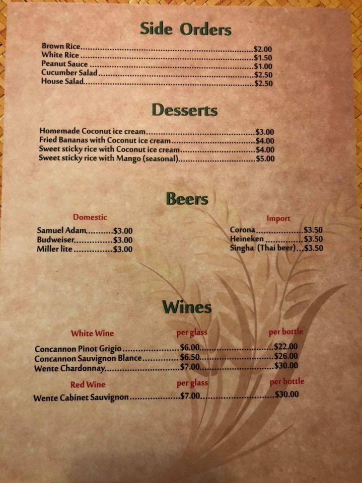 Menu at Thai Jasmine restaurant, Tracy