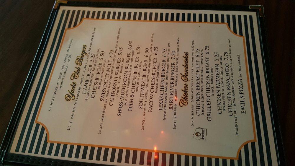Menu at Bark River Yacht Club, Dousman