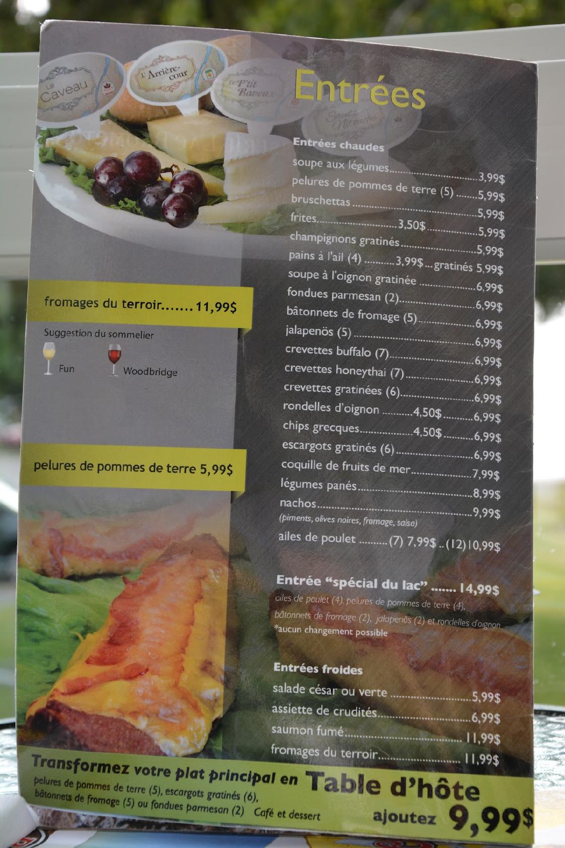 Menu au Brasserie Lac Brompton restaurant, SaintDenisdeBrompton