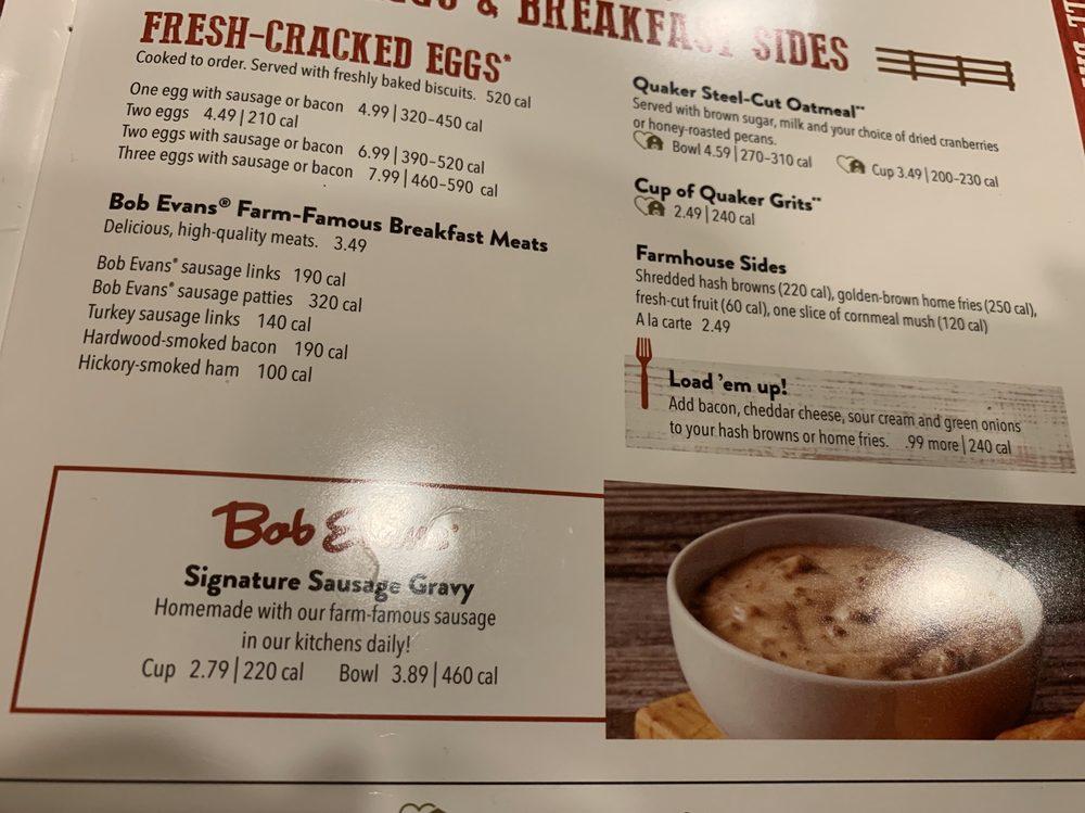 Menu at Bob Evans restaurant, Van Wert