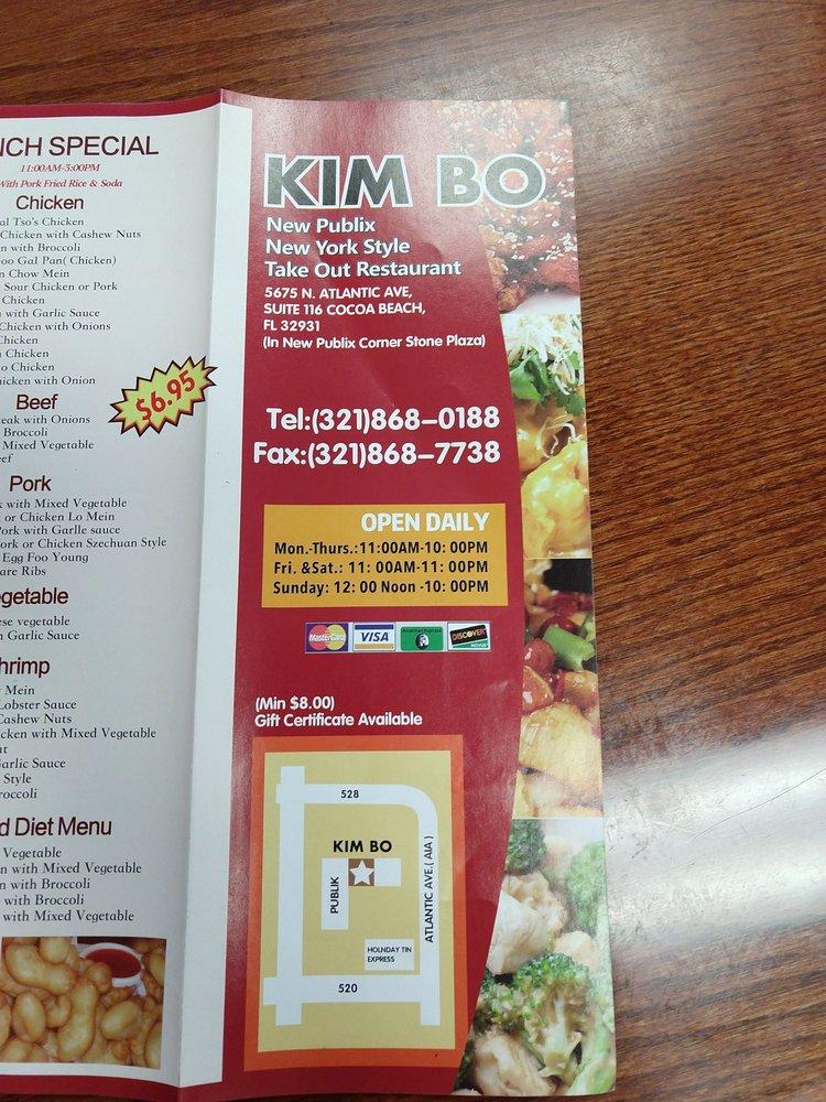 Menu at Kim Bo Chinese Restaurant, Cocoa Beach