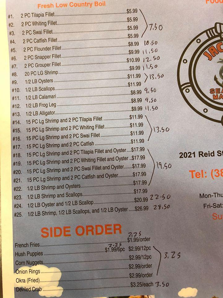 Menu at Palatka Jackie Seafood restaurant, Palatka