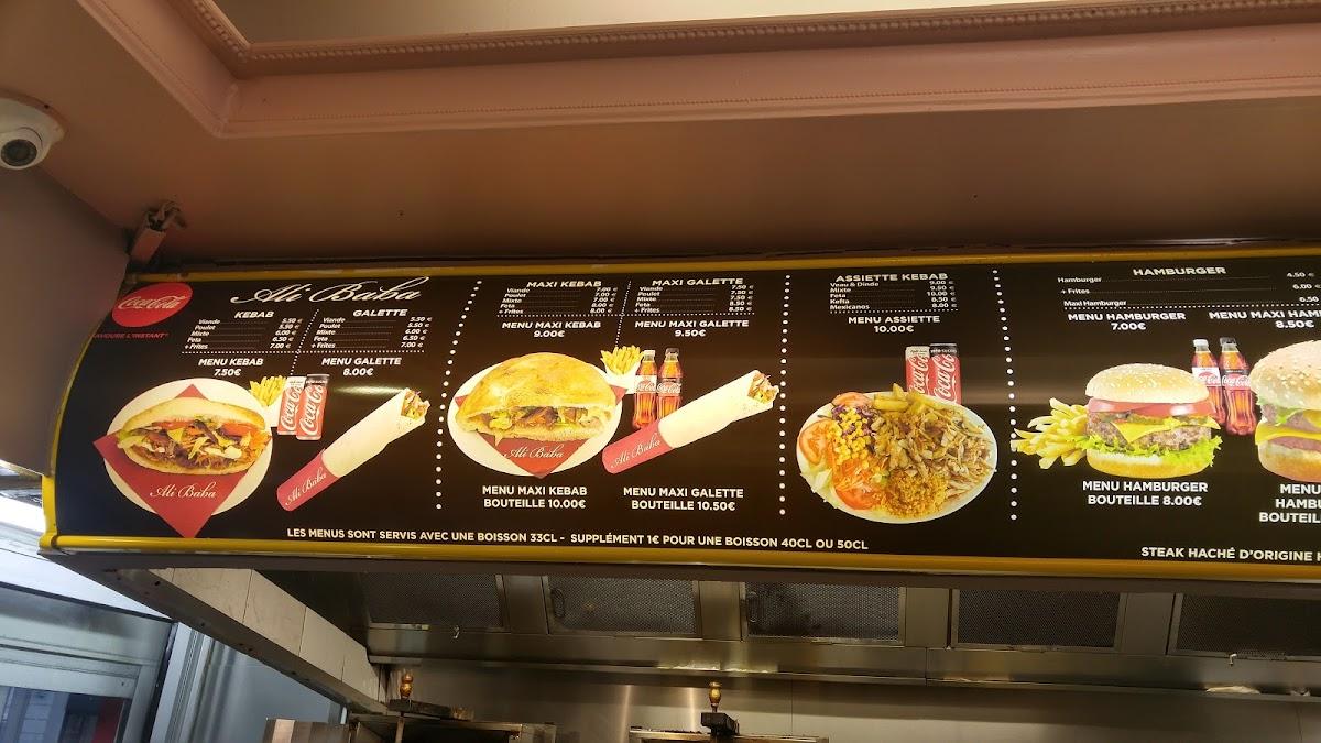 Menu at Ali Baba restaurant, Lille, 52 Rue Masséna