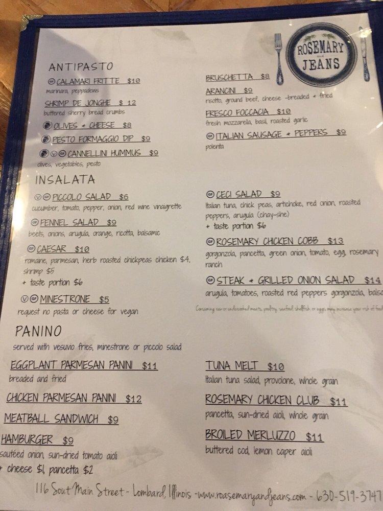 Menu at Rosemary and Jeans Public House, Lombard