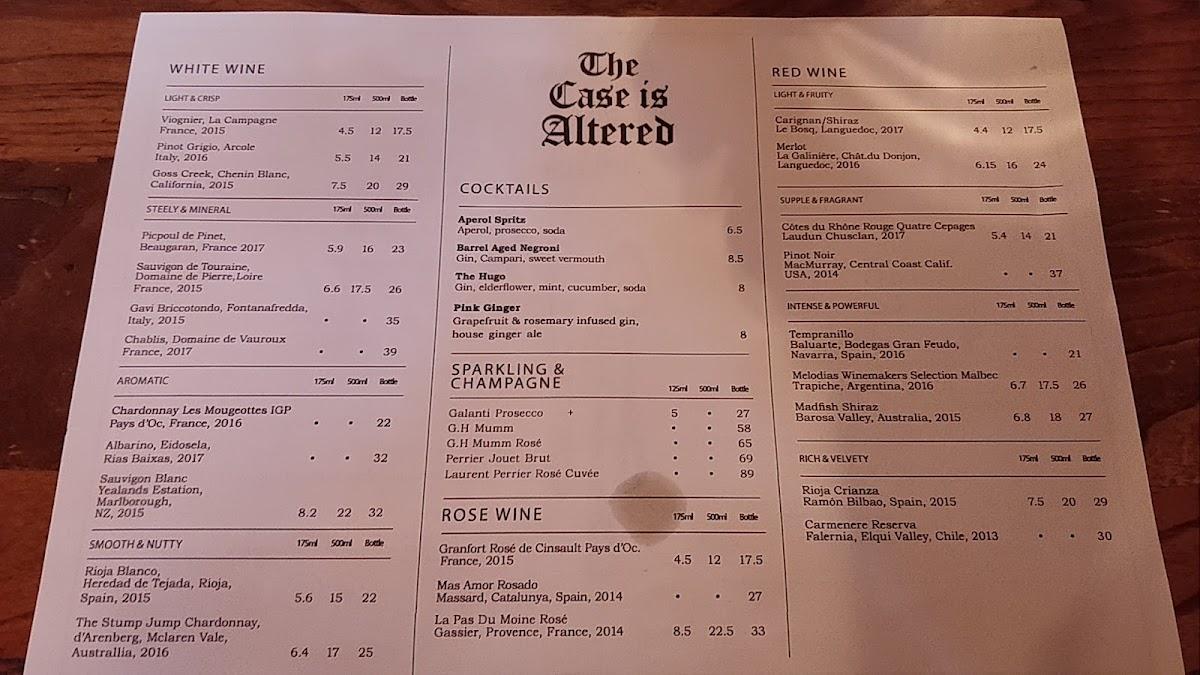 Menu at The Case Is Altered pub & bar, Pinner, High Rd Eastcote