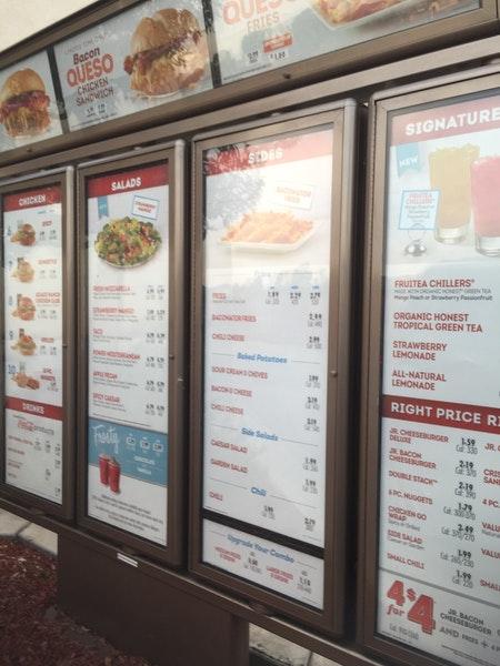 Menu at Wendy's fast food, Covina